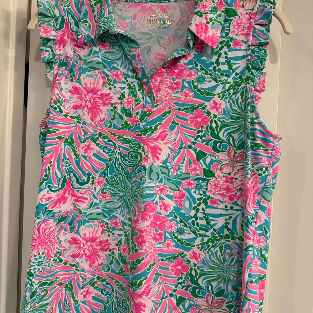 Lilly Pulitzer Vibrant Floral Sleeveless Blouse - Pink and Green